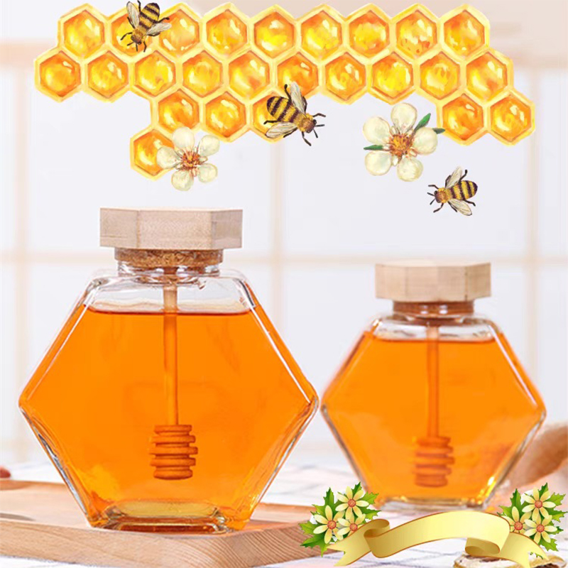 Baby Food Jars Glass - Hexagonal Glass Honey Bottle With Wooden